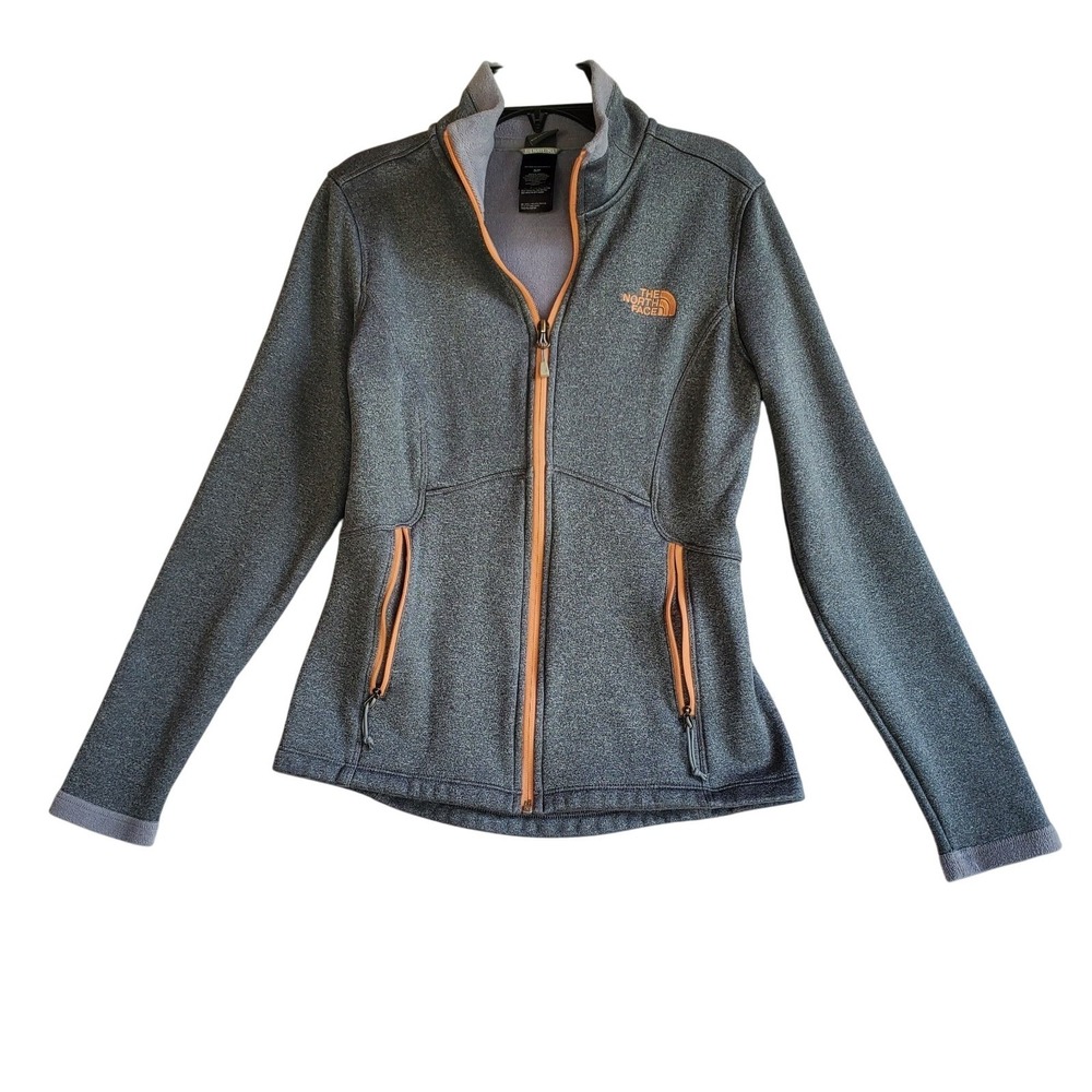 The North Face Agave Full Zip Fleece Jacket Womens Small Gray Orange Trim Hiking